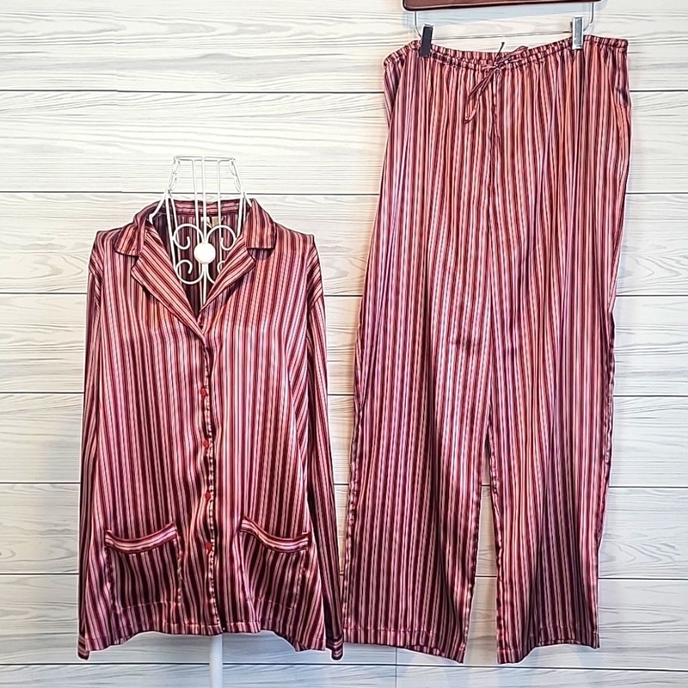 Ambrielle Satin Pink Striped Pajama Set Women's Size XL